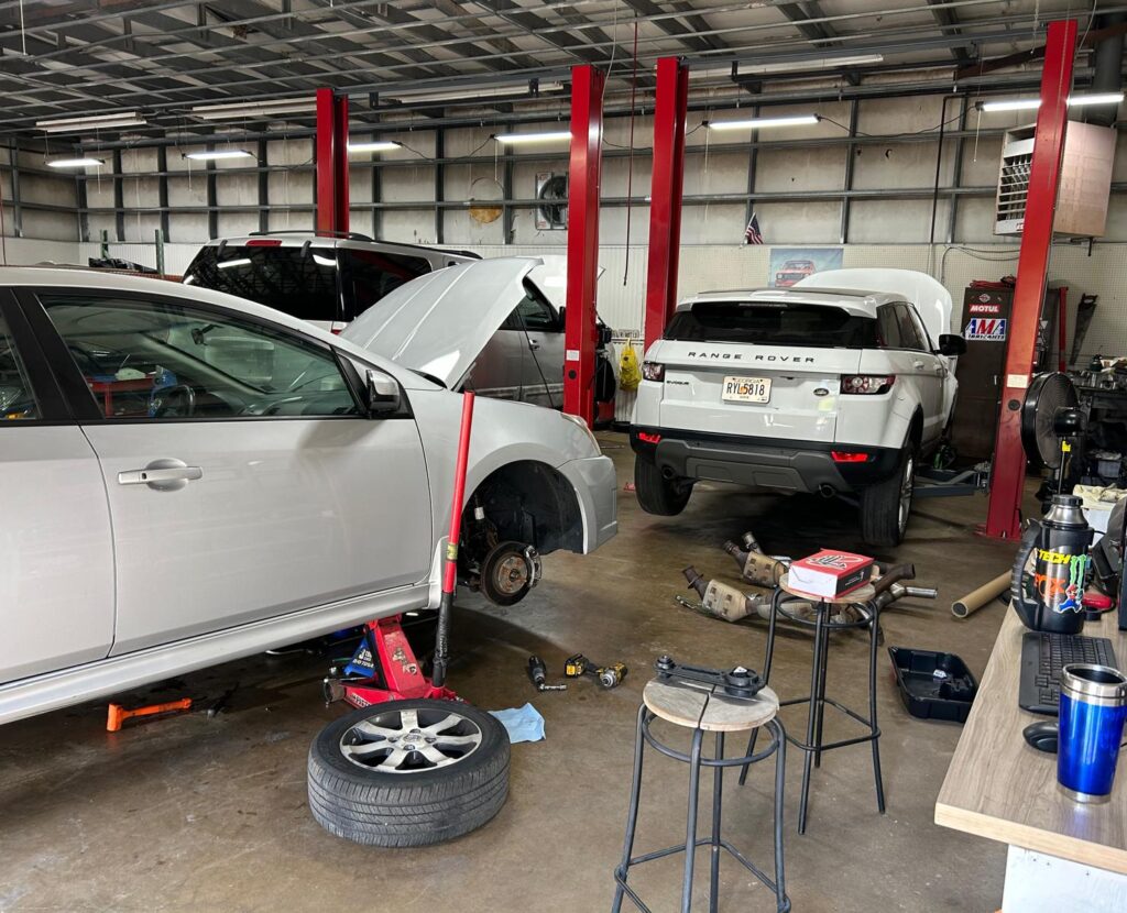 cars standing at workshop